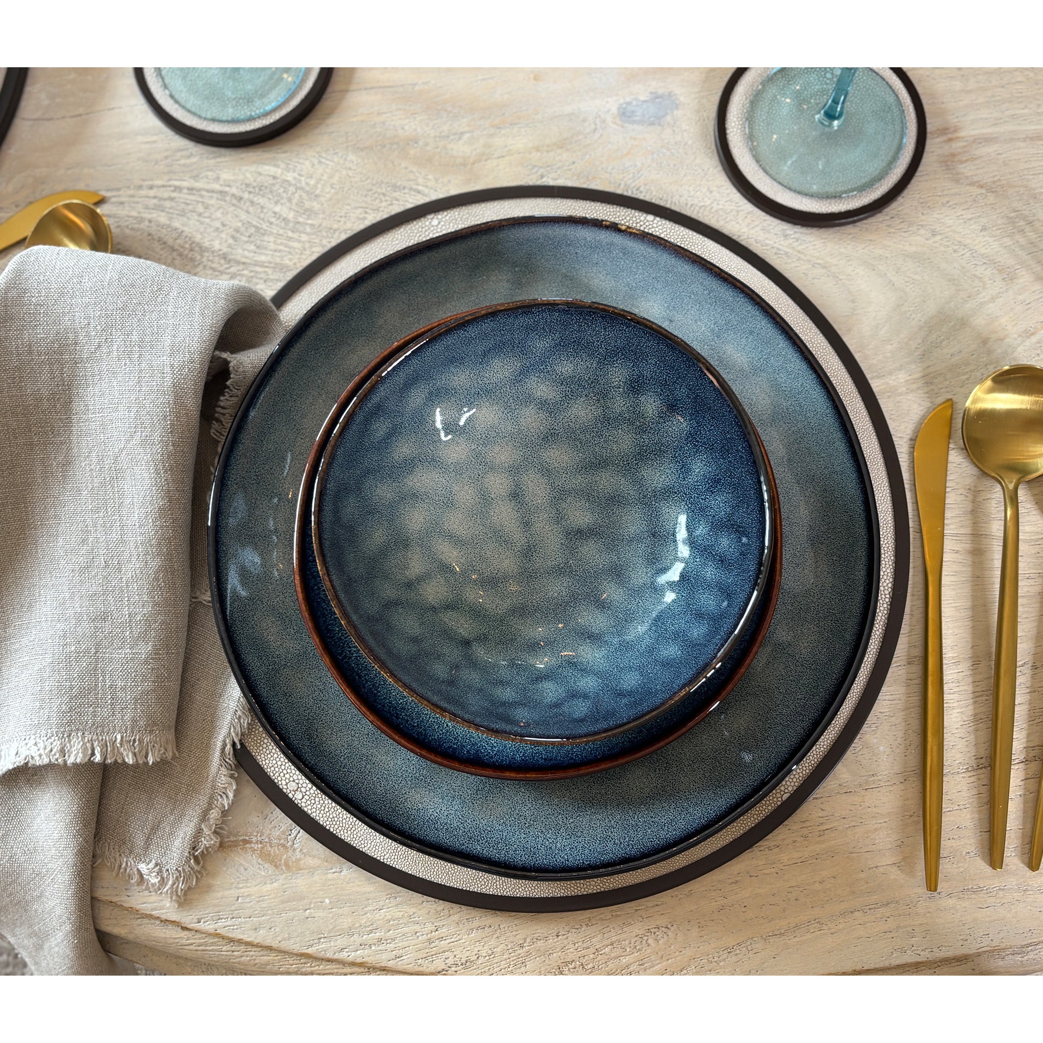Stoneware Blue Side Plates - Set of 4